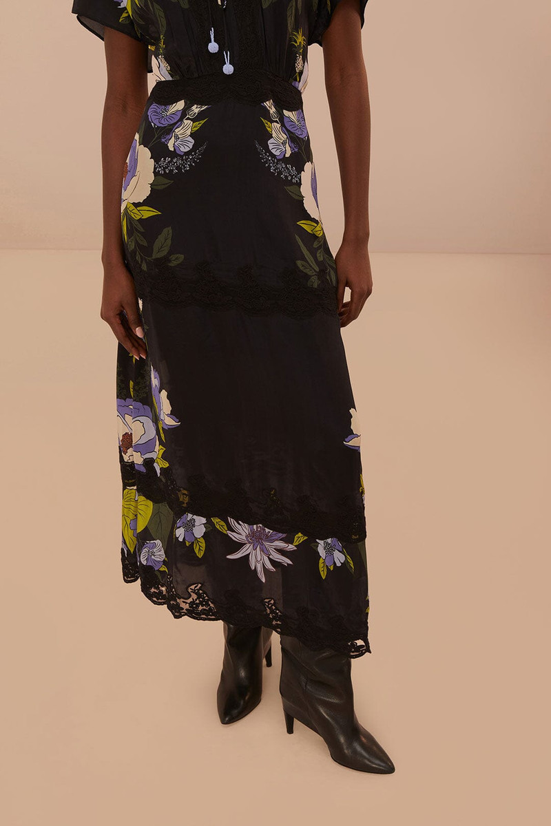 FARM RIO Black Soft Garden Lace Maxi Dress outlook