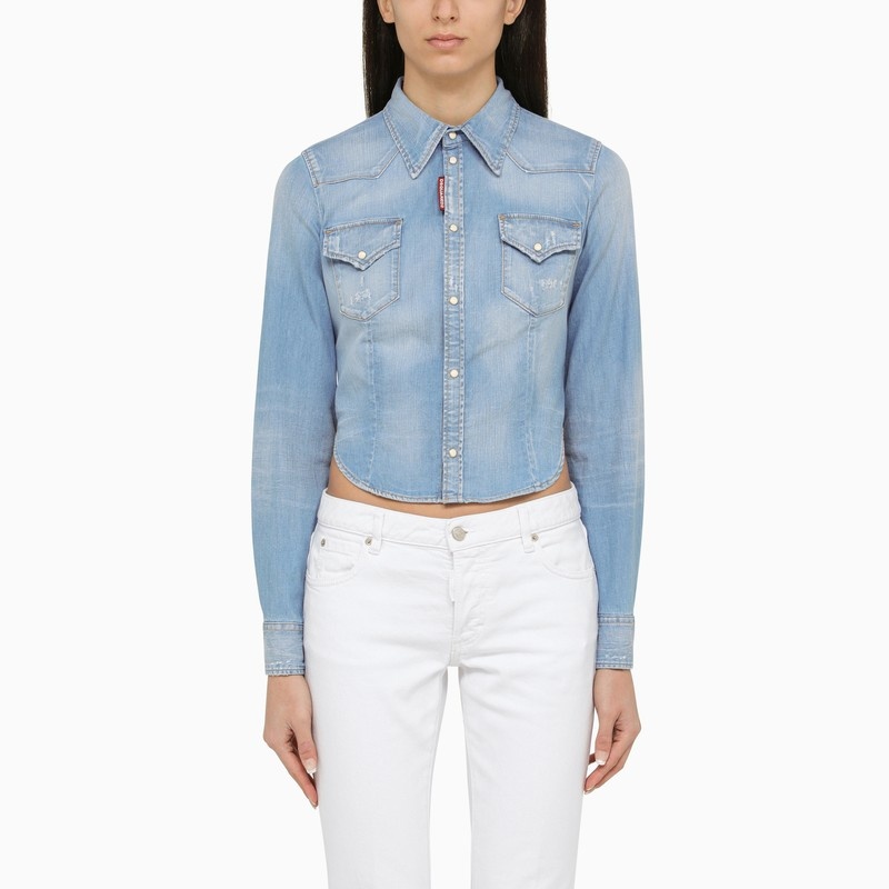 Light blue cropped denim shirt - 1