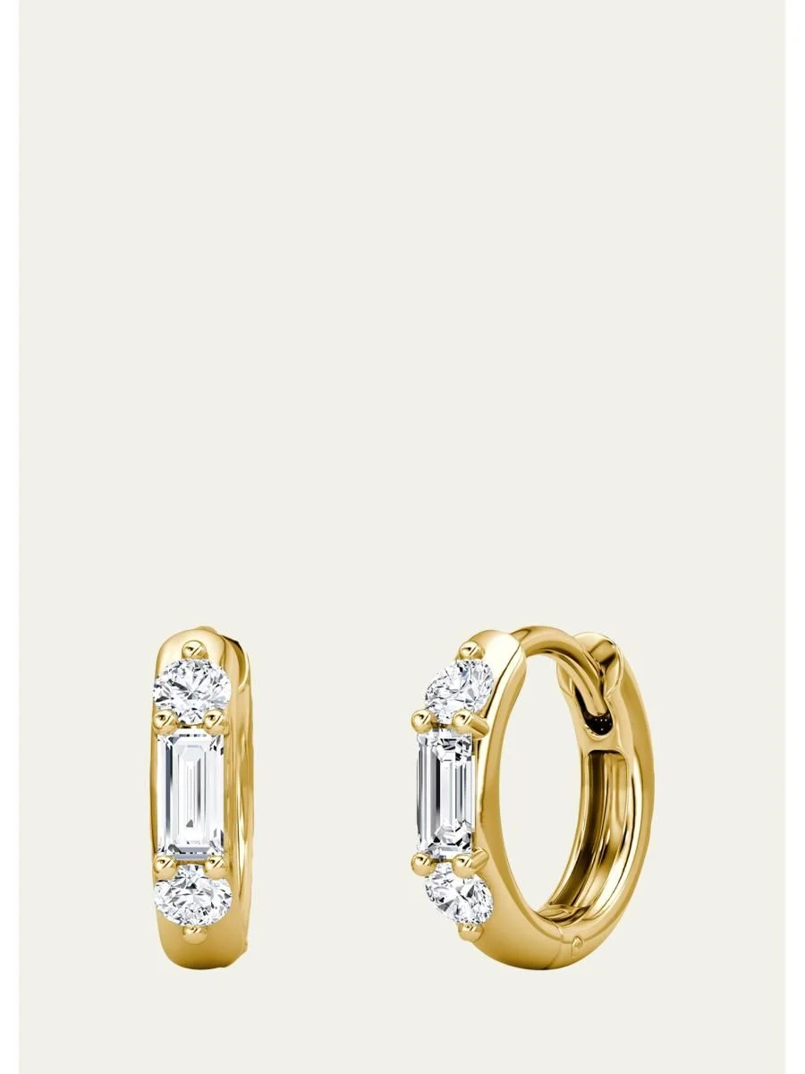 14K Yellow Gold Lab-Grown Diamond 3-Stone Huggie Earrings - 1