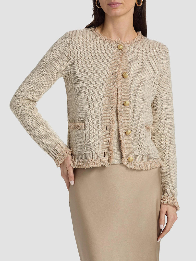 Women's Kailey Metallic-Knit Frayed Linen-Blend Cardigan - Natural 3