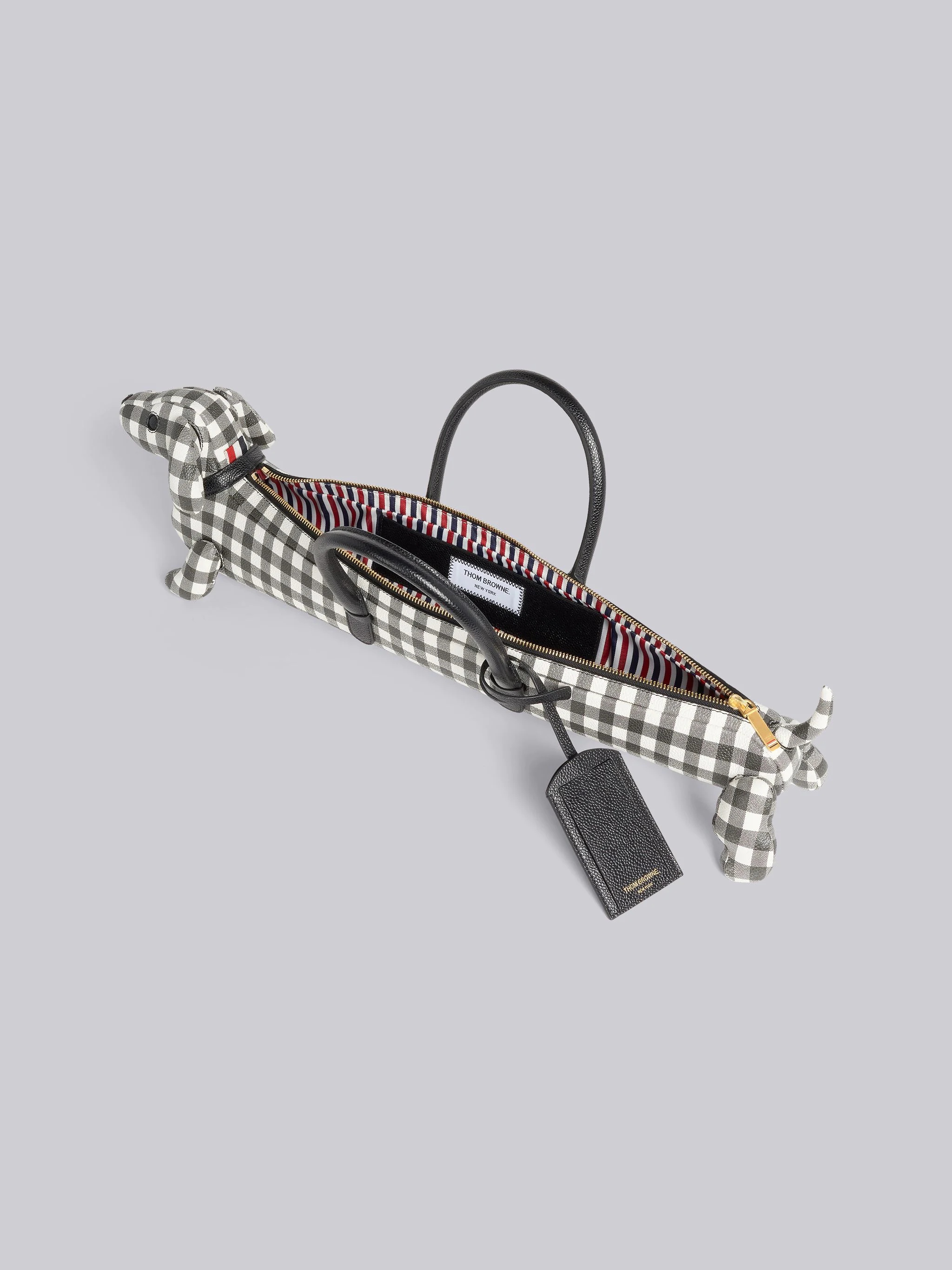 Black and White Gingham Printed Pebble Grain Leather Hector Limousine Handbag - 5