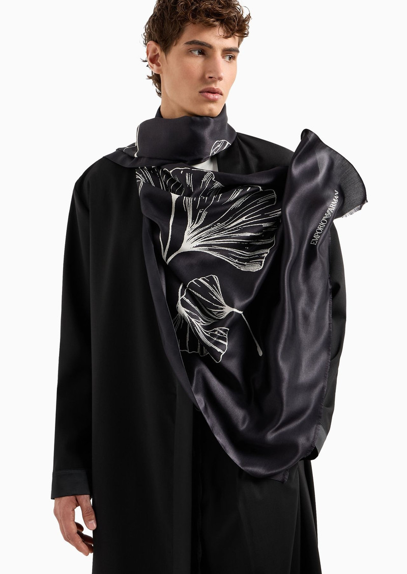 Ginkgo-print viscose and silk blend stole 5