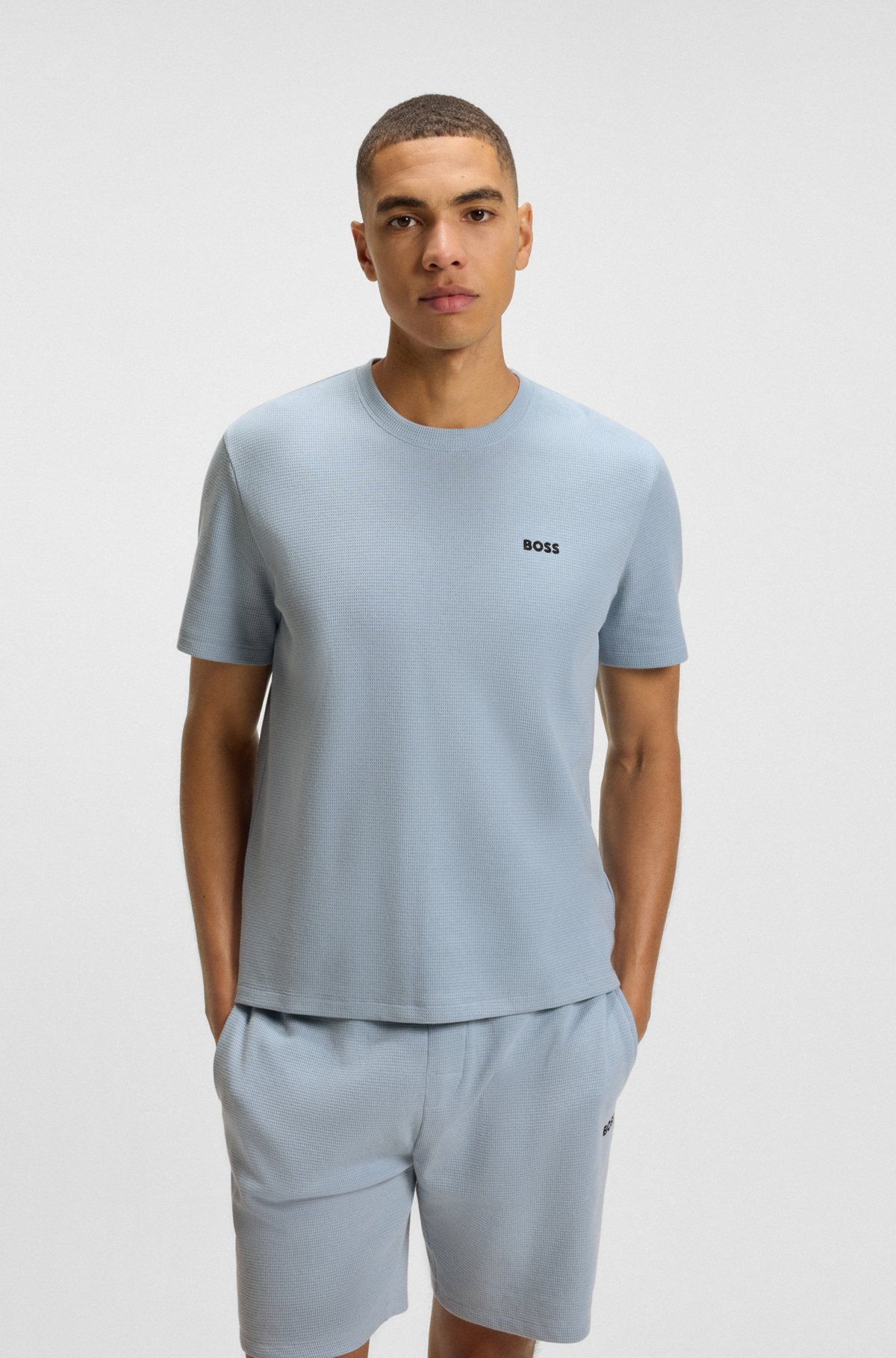 WAFFLE-STRUCTURED PAJAMA T-SHIRT WITH EMBROIDERED LOGO - 2