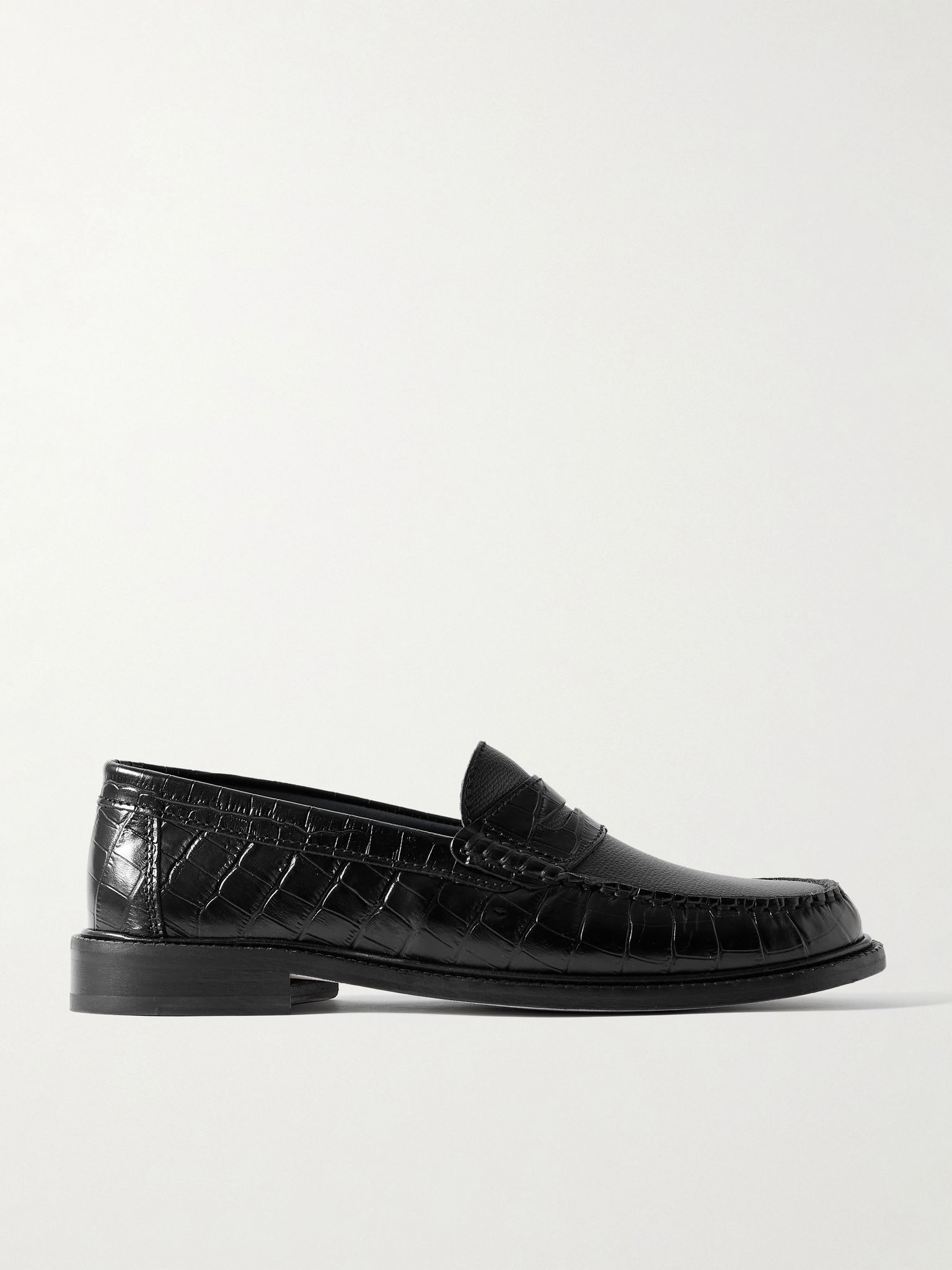Yardee Croc-Effect Leather Penny Loafers Black - 1