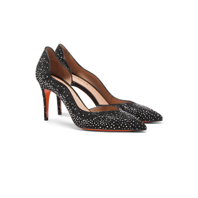Santoni Women's black suede and strass high-heel pump outlook