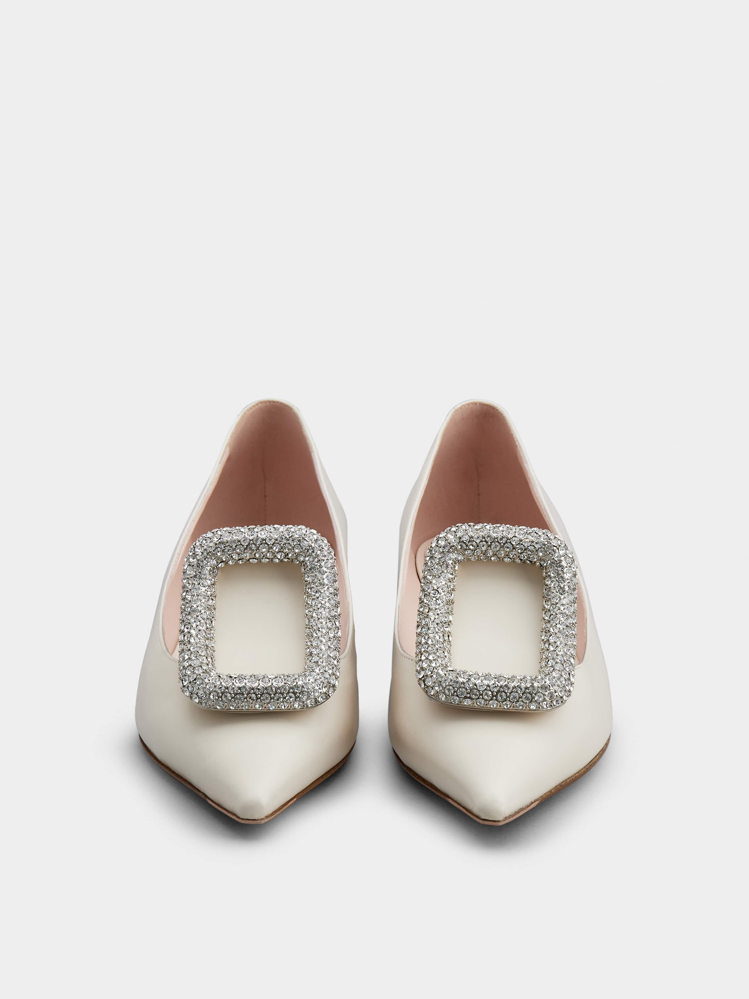 Viv' Choc Strass Buckle Ballerinas in Leather - 7