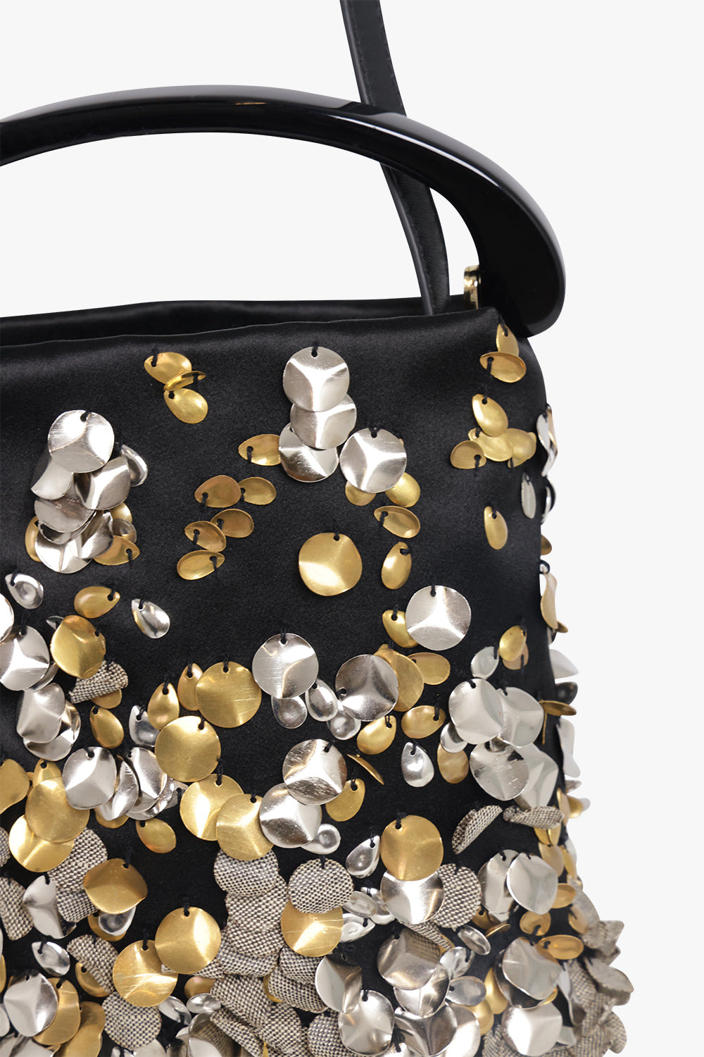 MICRO RESIN HANDLE EMBROIDERED BAG | BLACK/GOLD/SILVER - 4