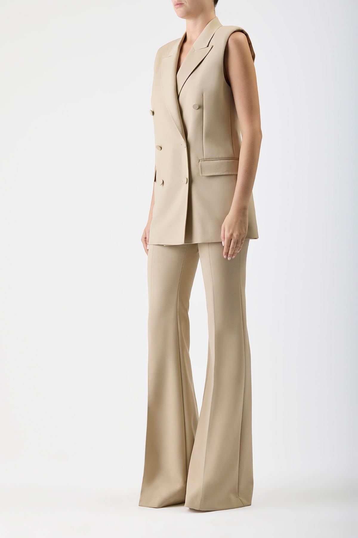 Mayte Vest in Khaki Wool - 3