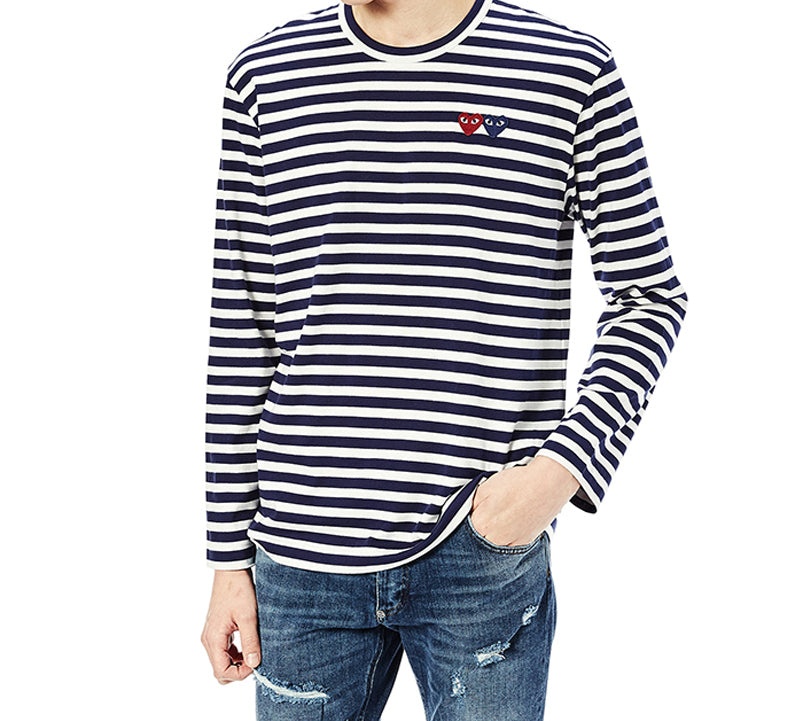 COMME des GARCONS PLAY Striped Double Logo Long Sleeves Tee 'Black White' AZ-T228-051-1 - 6