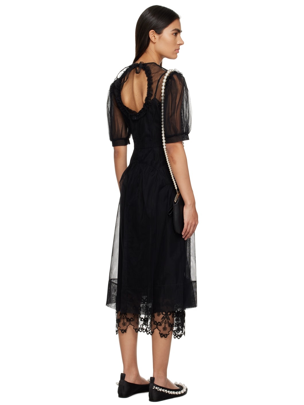 Black Tie-Neck Midi Dress - 3
