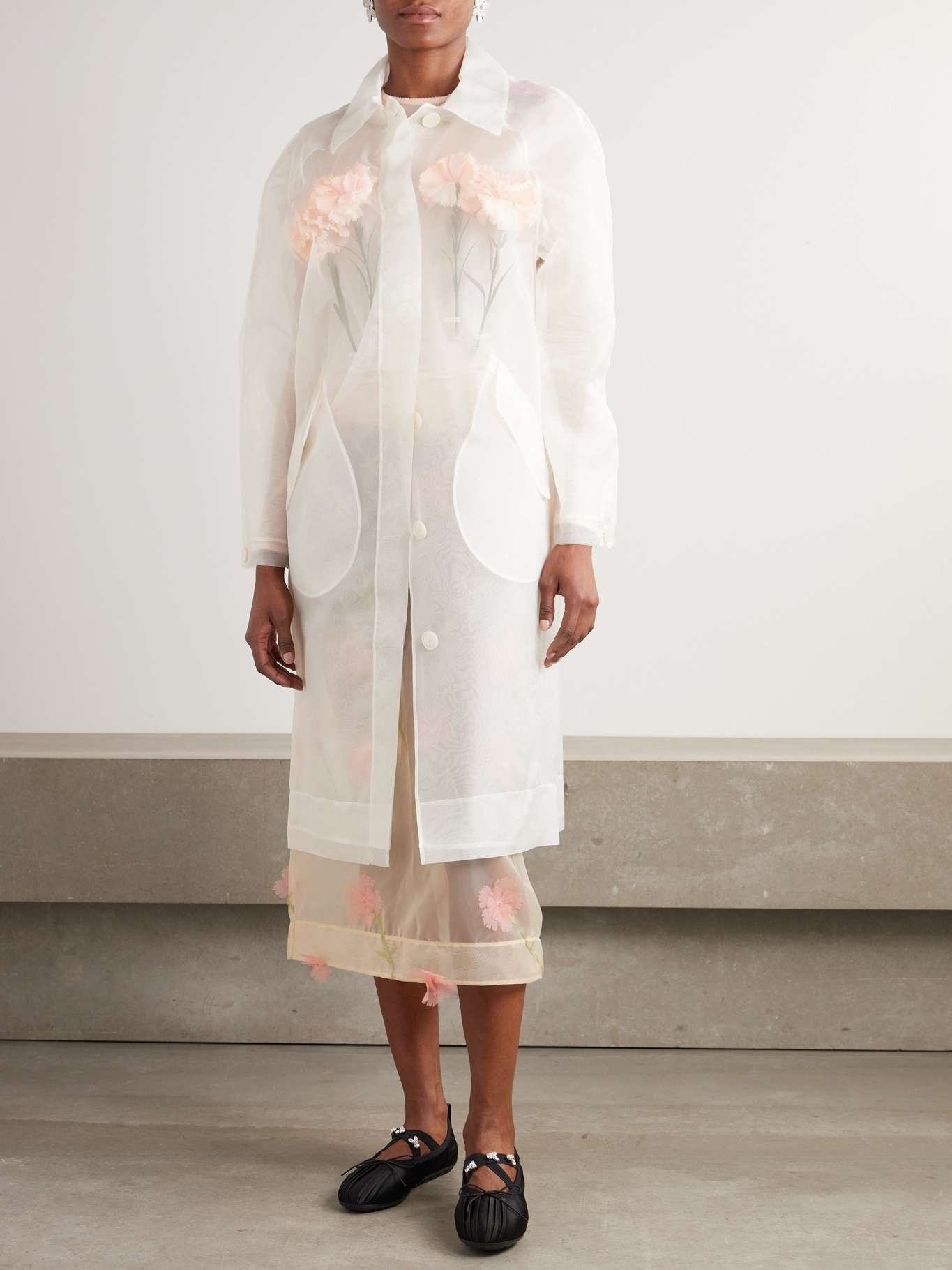 Embellished silk-organza coat Ivory - 3