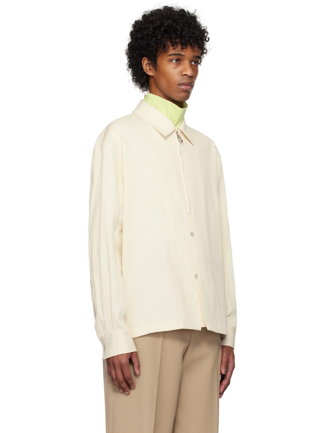 Beige Zip & Button Front Jacket - 2
