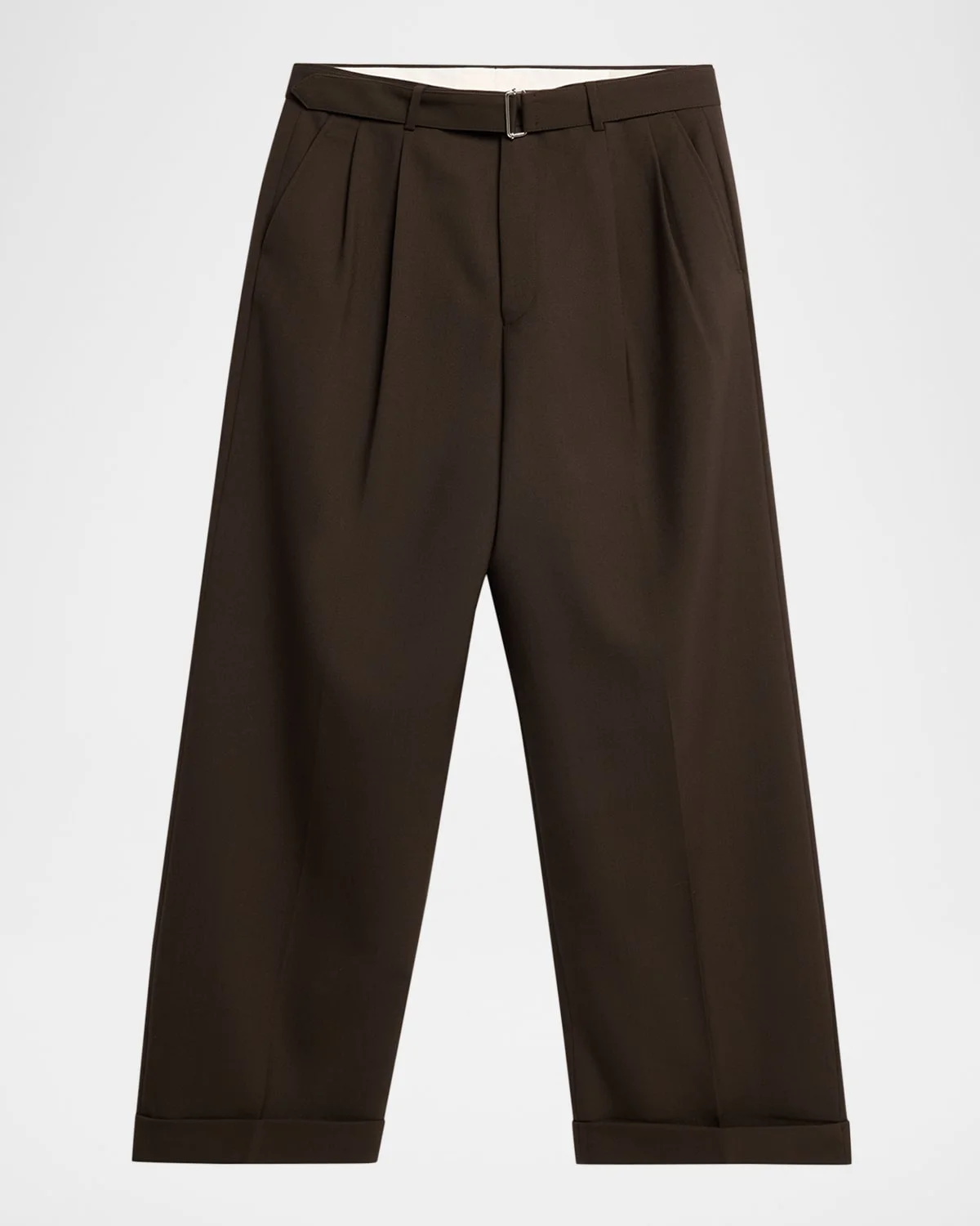Men's Dark Brown Wool Evans Pleated Pants - 1