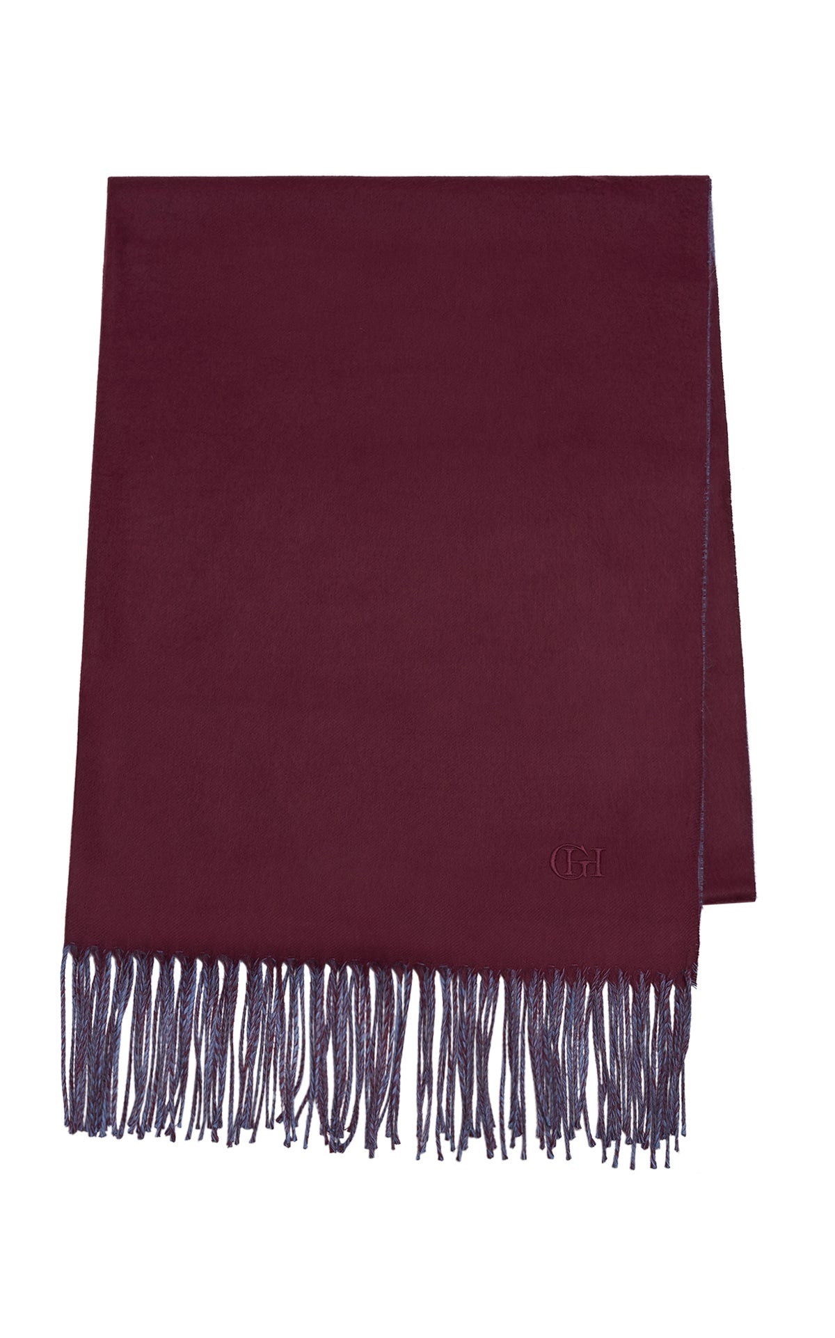 Hollis Fringe Scarf in Bordeaux & Sky Silk - 1