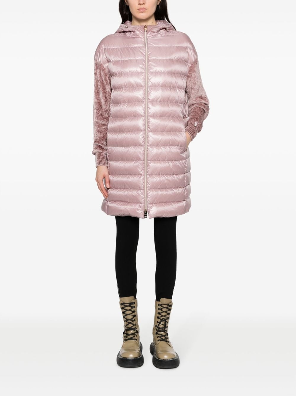 contrast-sleeve padded hooded coat - 2