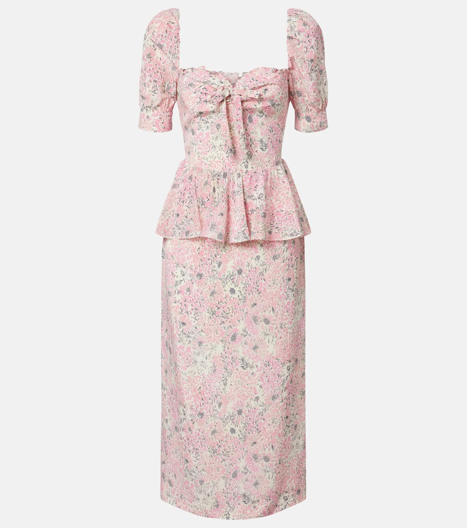 Floral peplum silk midi dress - 1