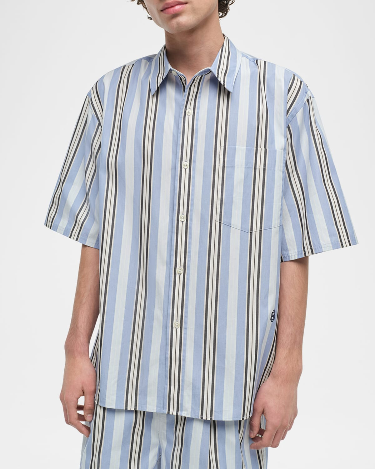 Men's Deacon Oversized Fit Poplin Stripe Short-Sleeve Shirt - 4
