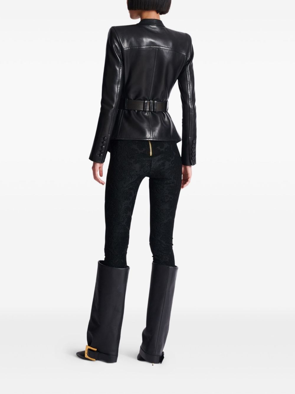 belted leather jacket - 4