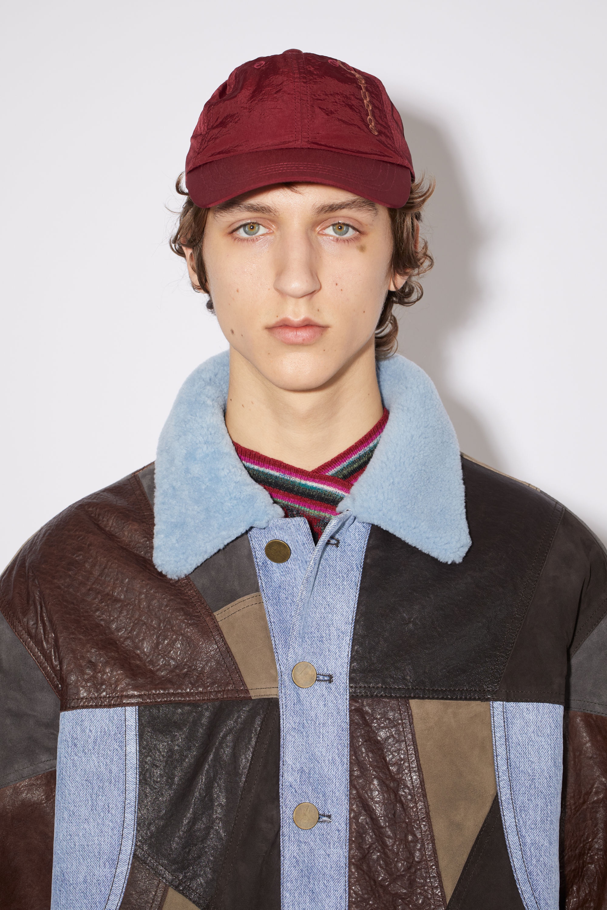 Leather patchwork denim jacket - Dark brown/multi - 6