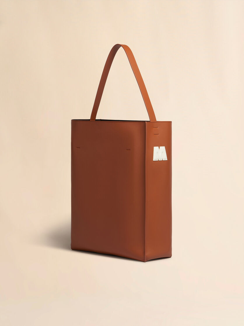BROWN AND WHITE LEATHER MUSEO HOBO BAG WITH PATCHES - 3