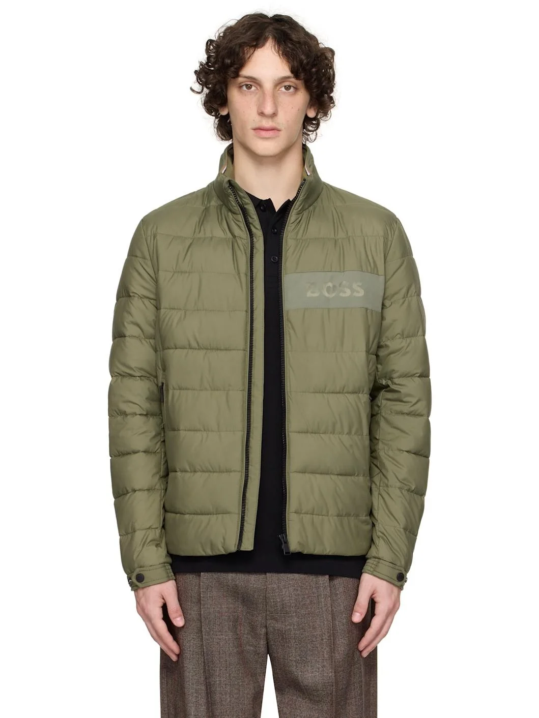 Khaki Water-Repellent Regular-Fit Logo Puffer Jacket - 1