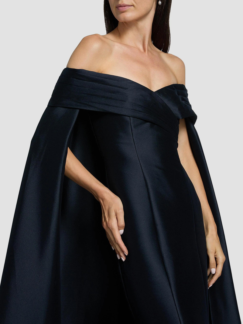 Women's Mikado Off-The-Shoulder Cape Gown - Navy 6