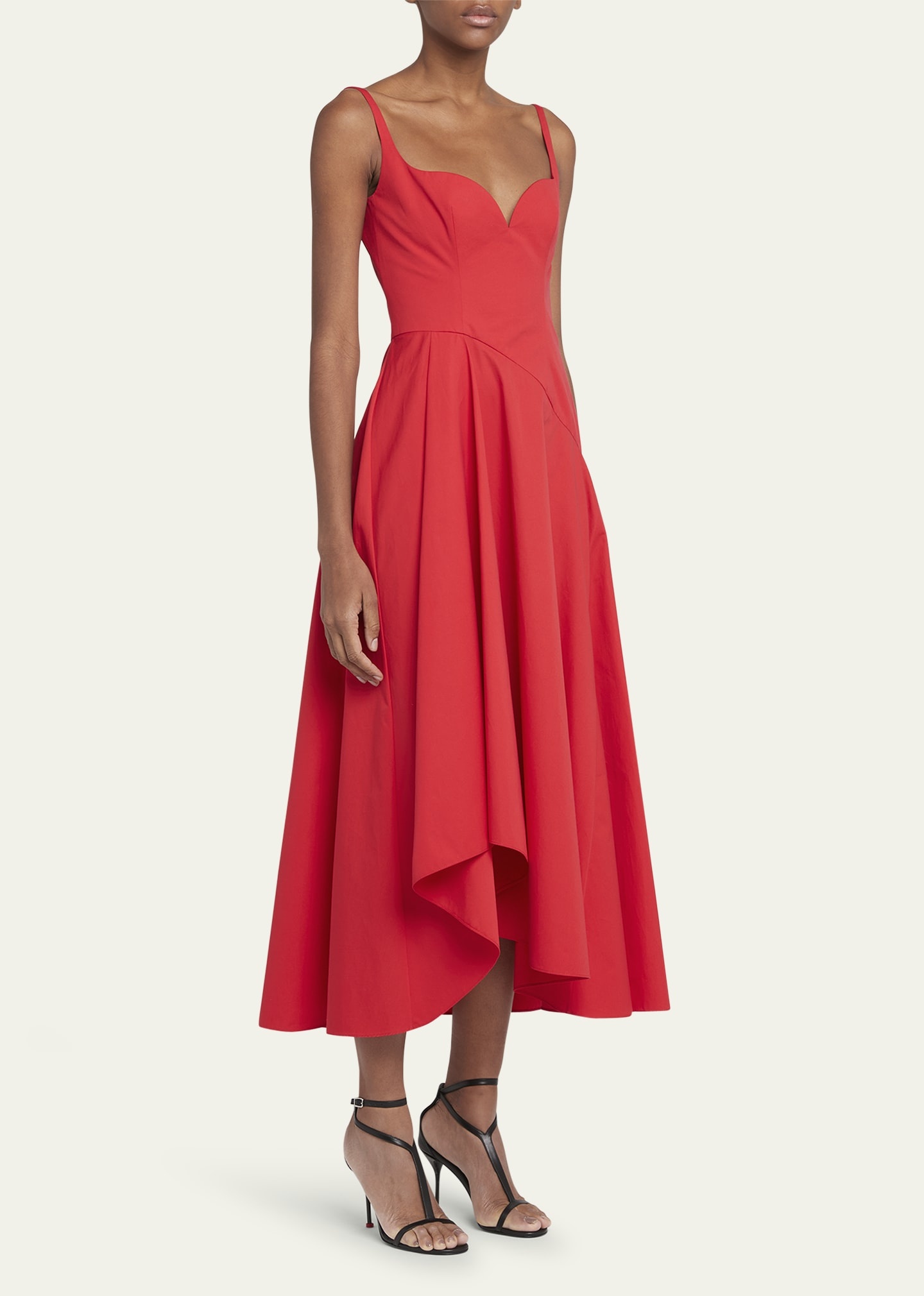 Sweetheart Midi Dress with Asymmetric Skirt - 4