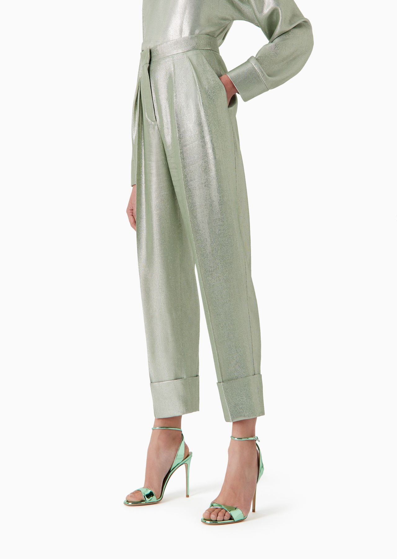 High-waisted trousers in fluid armure lurex - 2