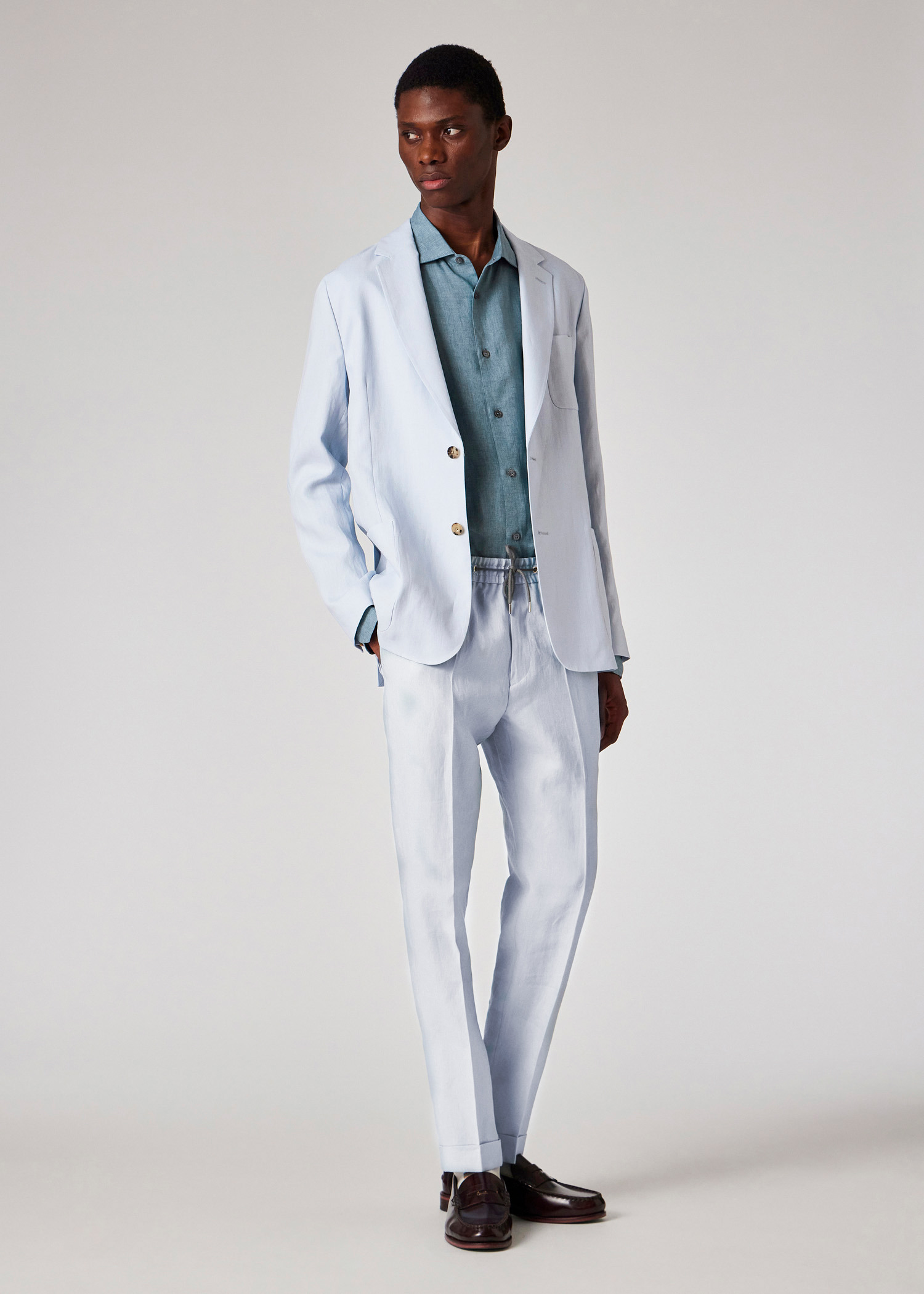 Pale Blue Linen Unlined Blazer - 6