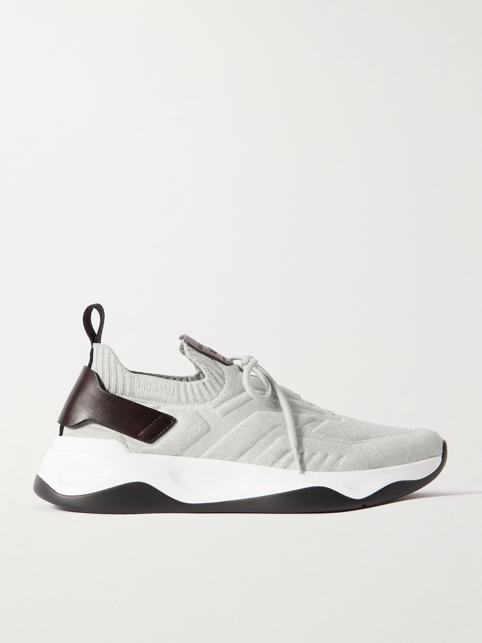 Shadow Leather-Trimmed Stretch-Knit Sneakers Gray - 1