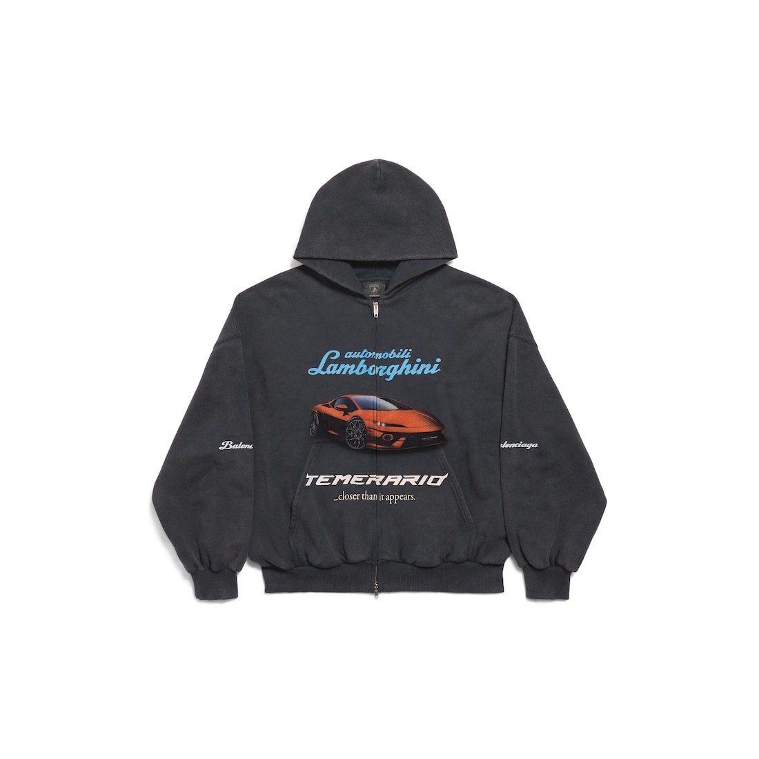 Men's Balenciaga I Automobili Lamborghini Zip-up Hoodie Small Fit in Black Faded - 1