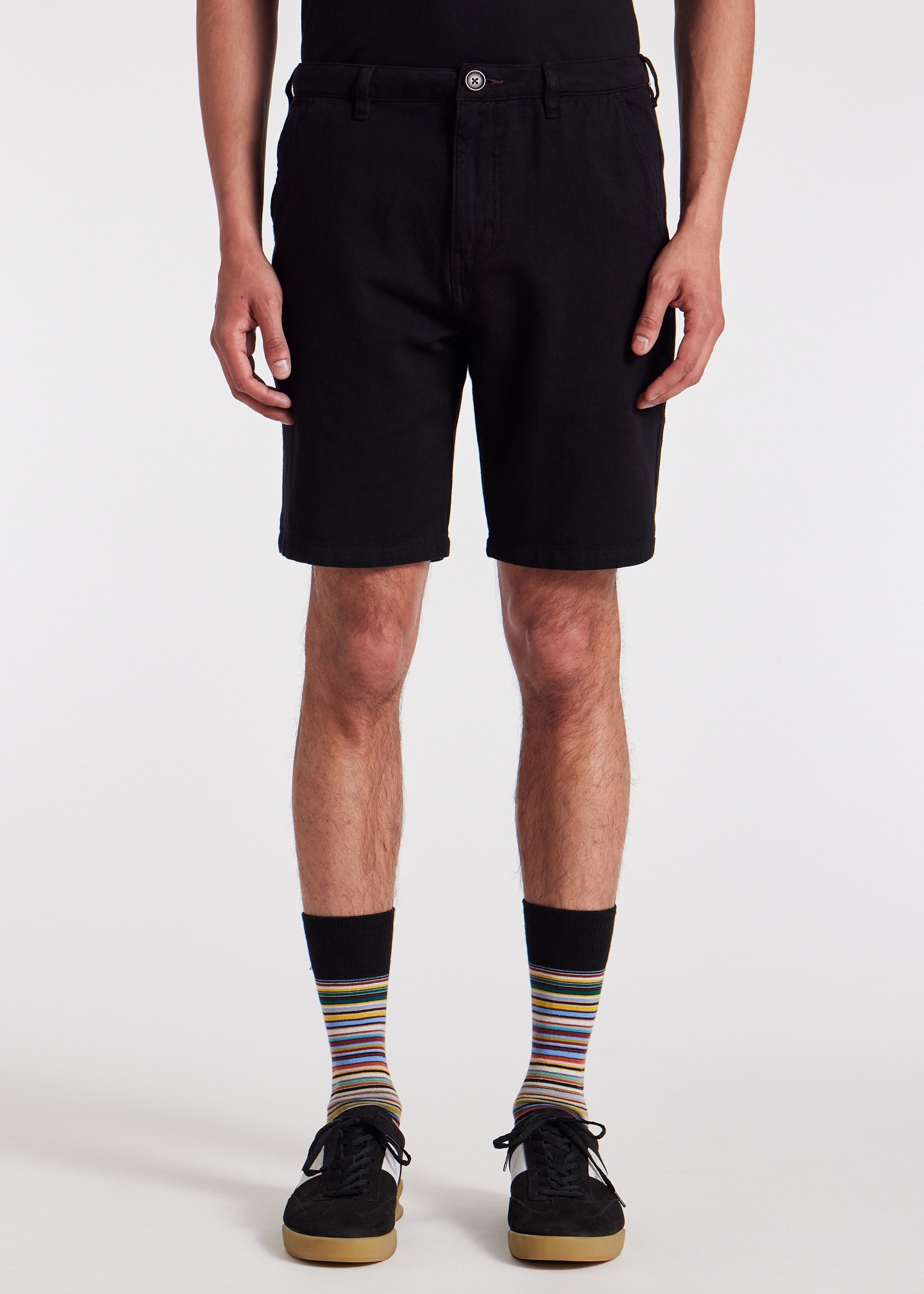 Black Cotton-Linen 'Broad Stripe Zebra' Shorts - 3