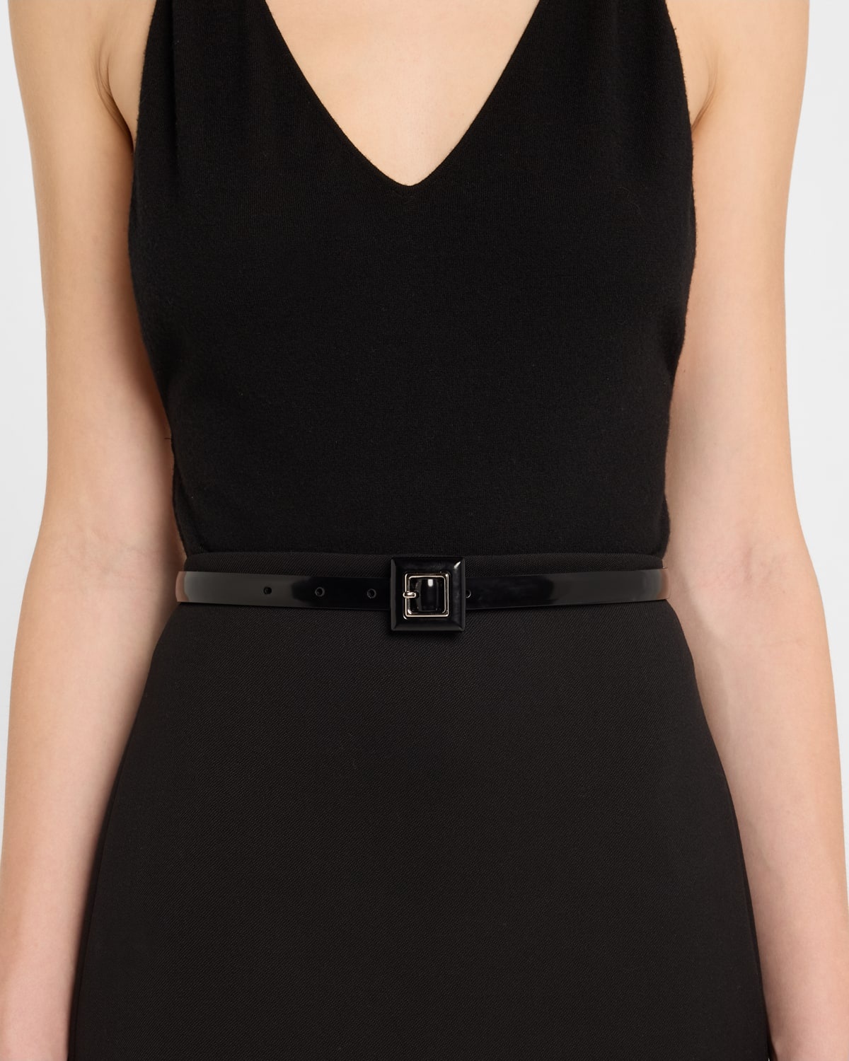 Square Buckle Thin Leather Belt - 2