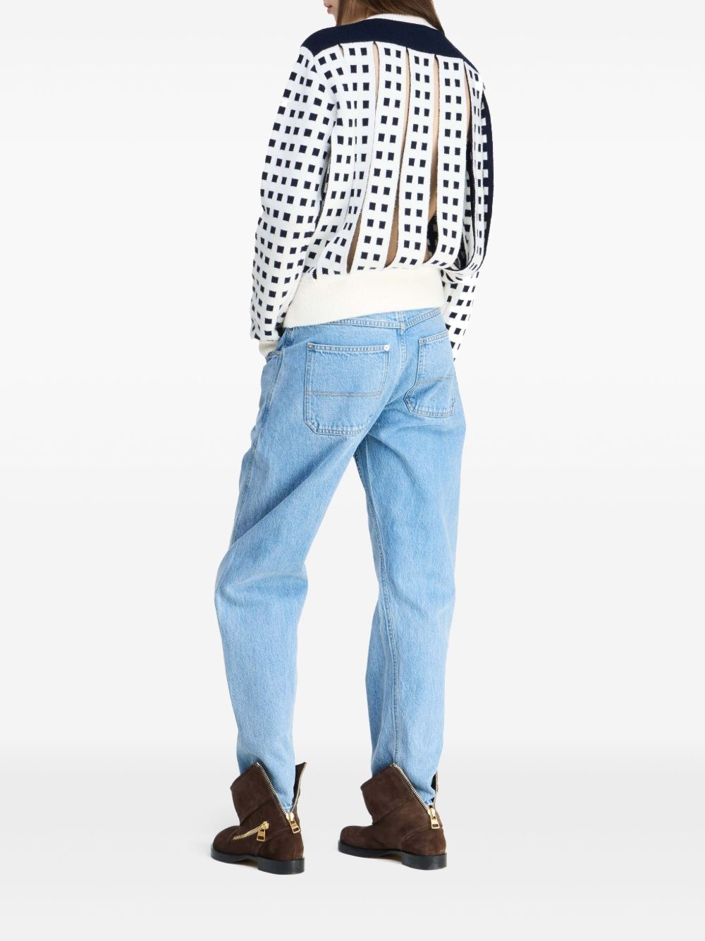 jacquard slit sweater - 3