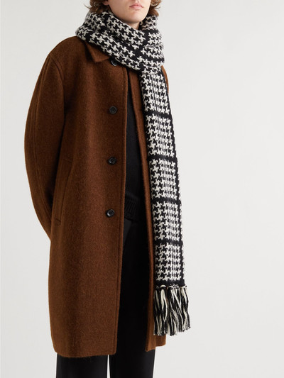 SAINT LAURENT Logo-Appliquéd Fringed Houndstooth Wool and Cashmere-Blend Scarf outlook