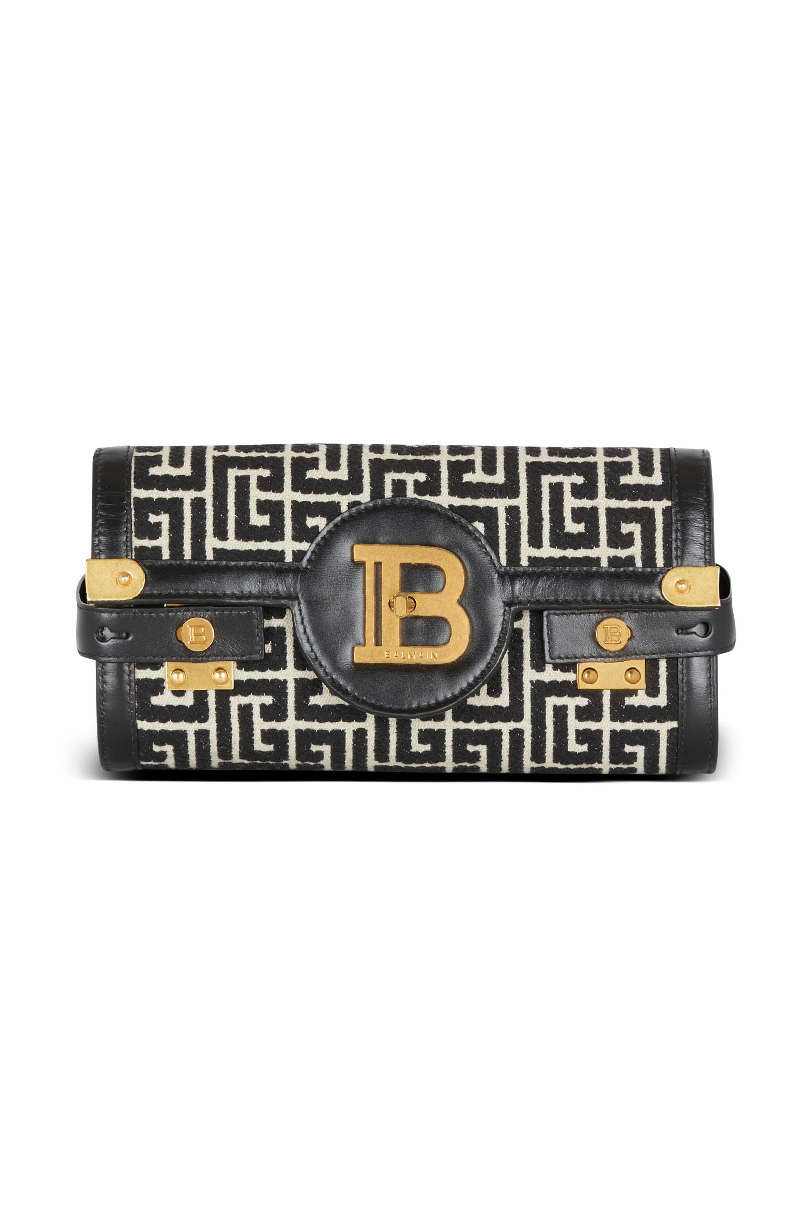 Balmain B-Buzz Pouch 23 in monogrammed jacquard canvas and leather in Black at Nordstrom - 1