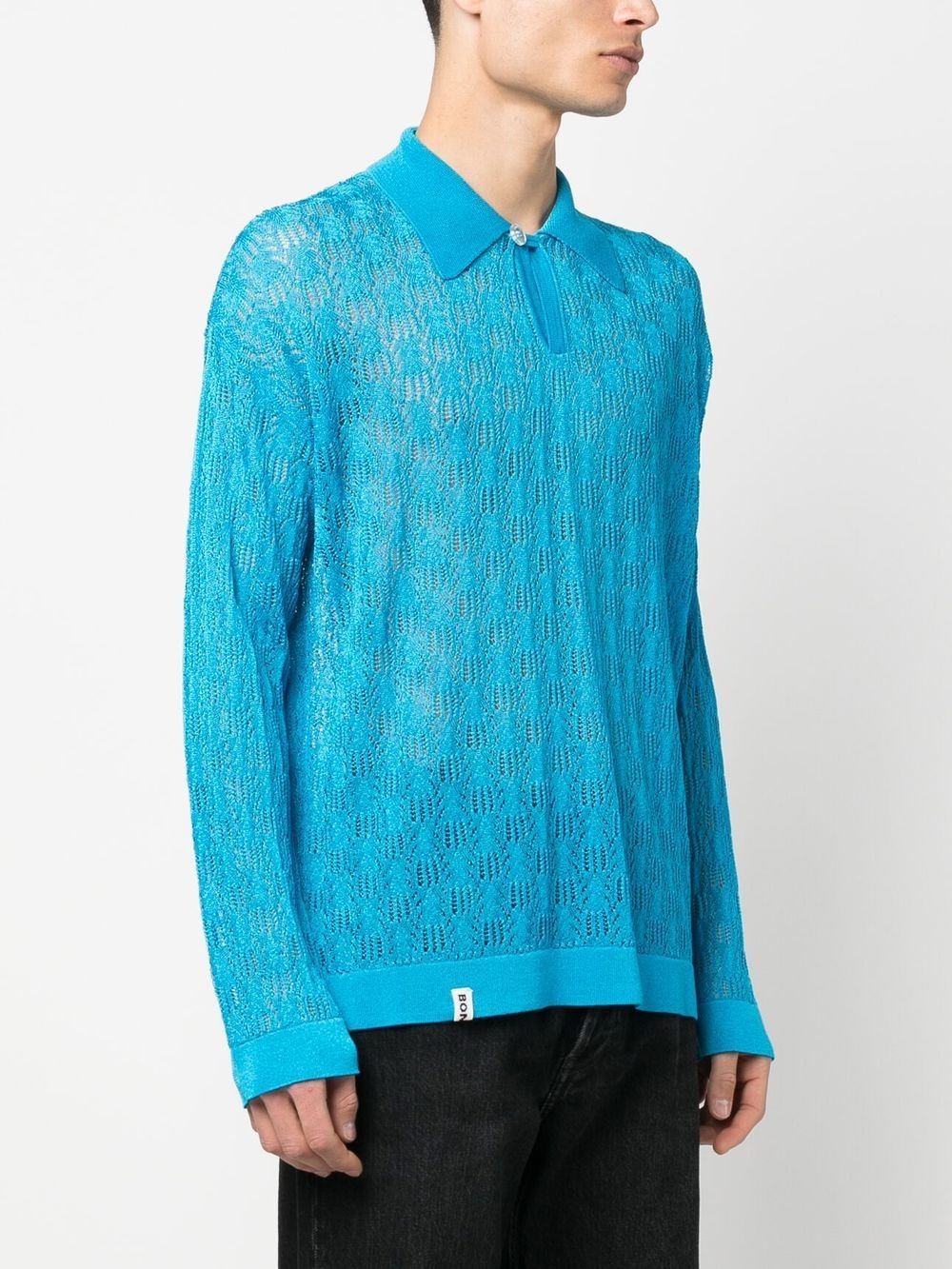 pointelle-knit polo shirt - 3