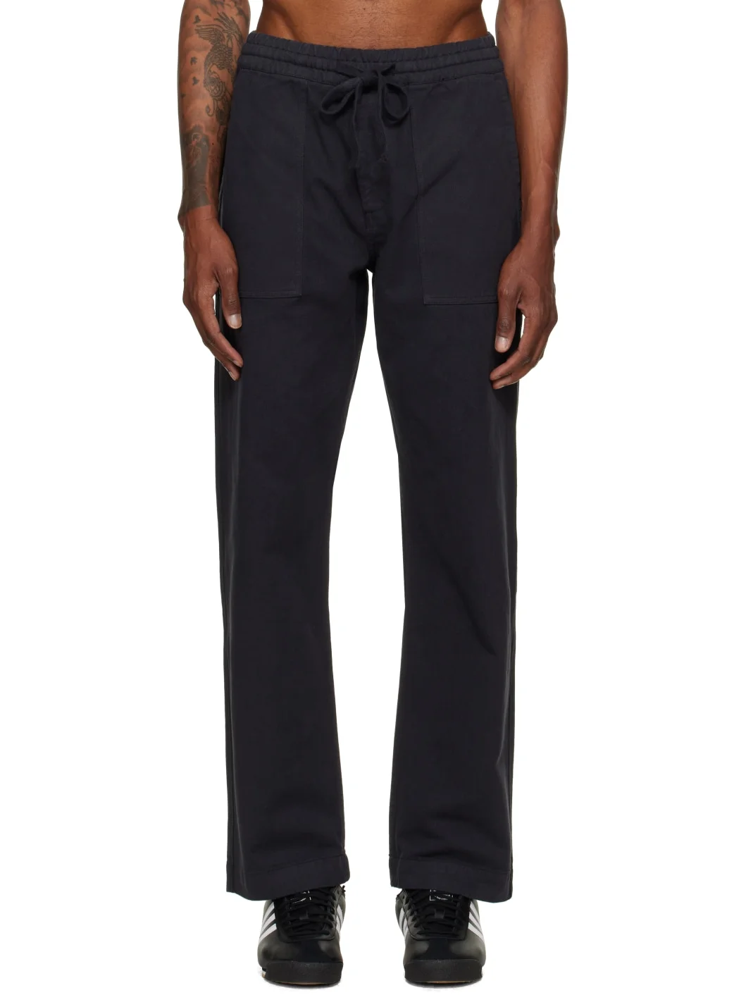 Gray Cotton Twill Drawstring Worker Trousers - 1