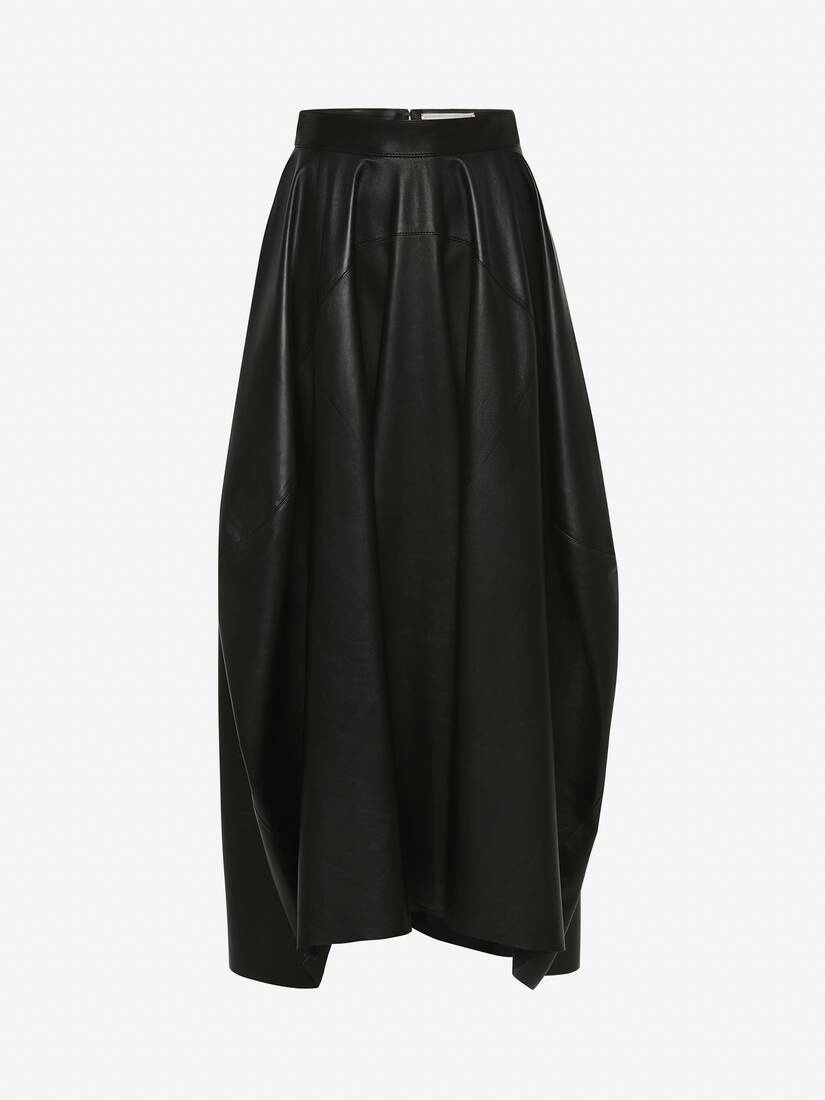 Women's Balloon Leather Skirt in Black - 1