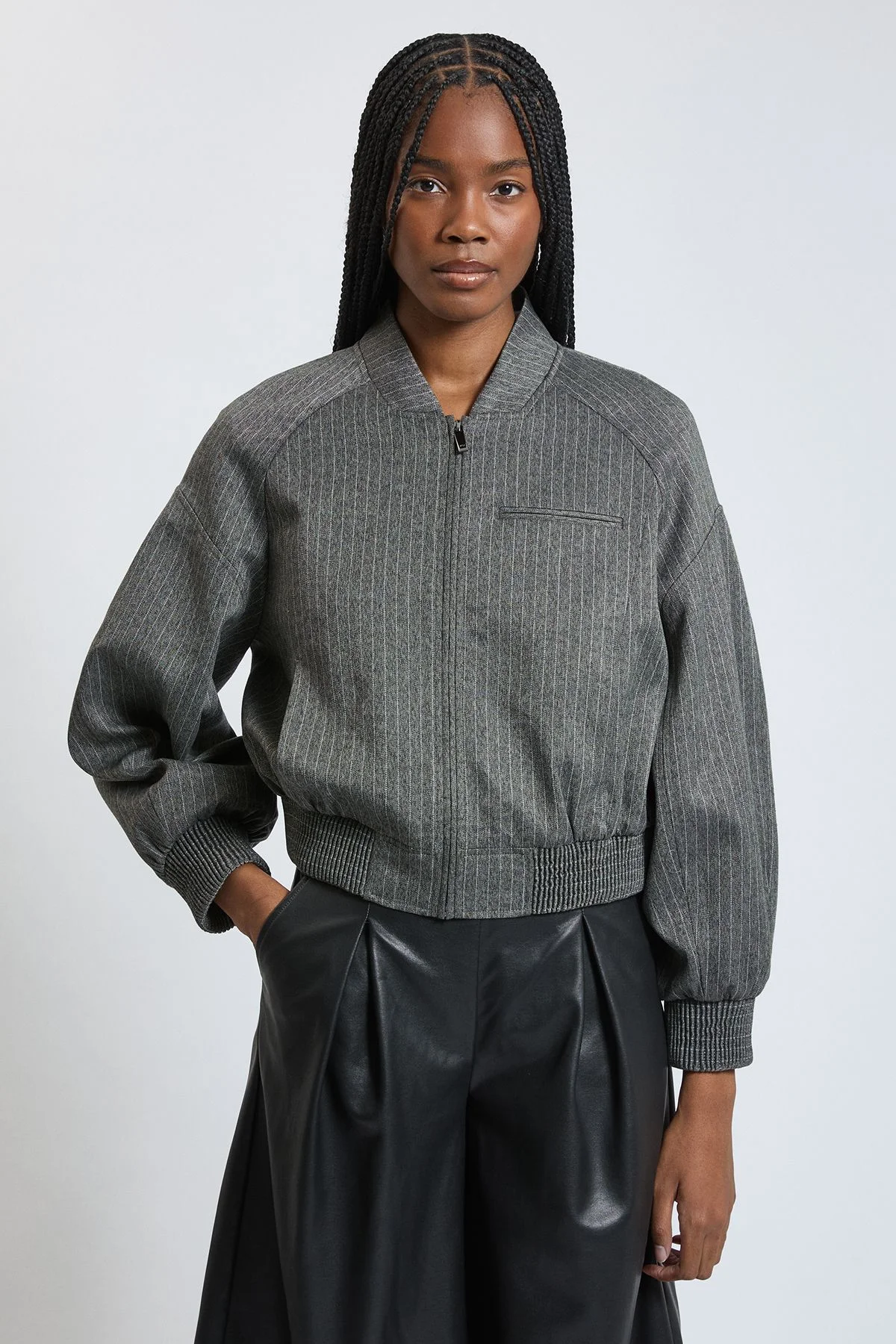 Striped Compact Stretch Tailored Bomber Jacket - 1