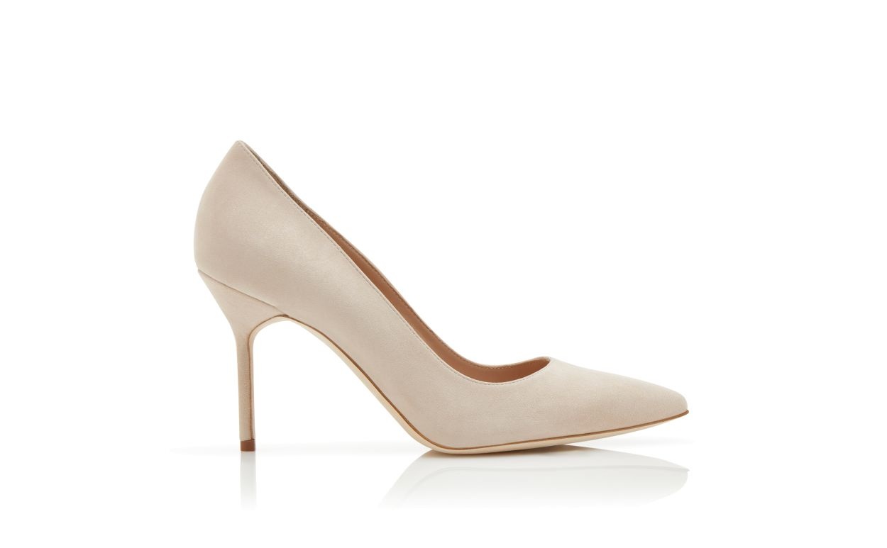 Light Beige Suede Pointed Toe Pumps - 1