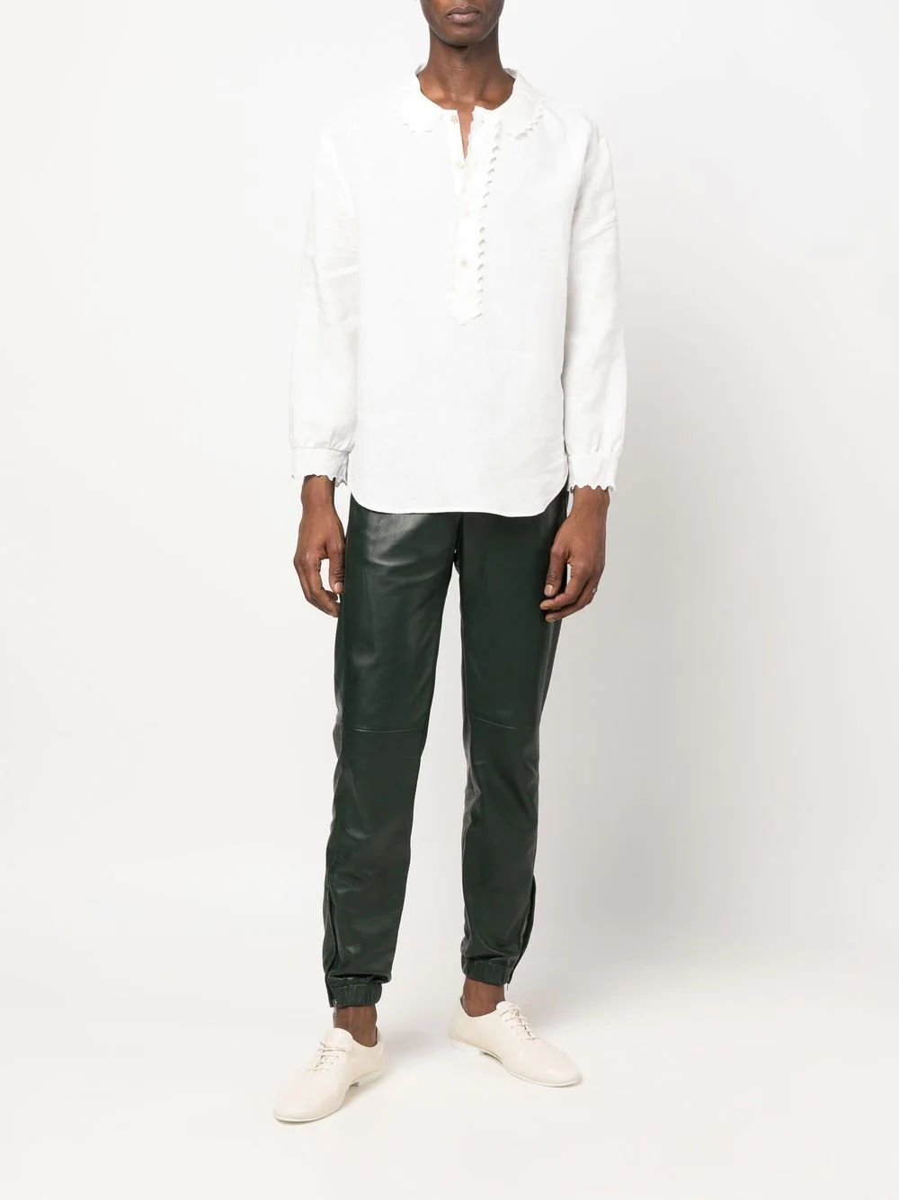 scallop-trimmed linen shirt - 2