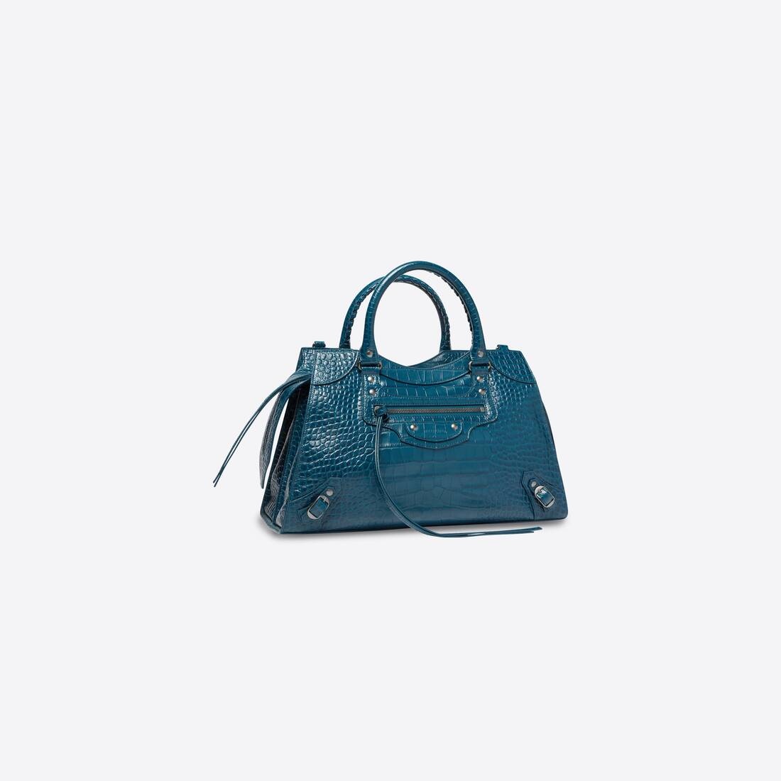 Men's Neo Classic Medium Handbag Crocodile Embossed in Blue - 2