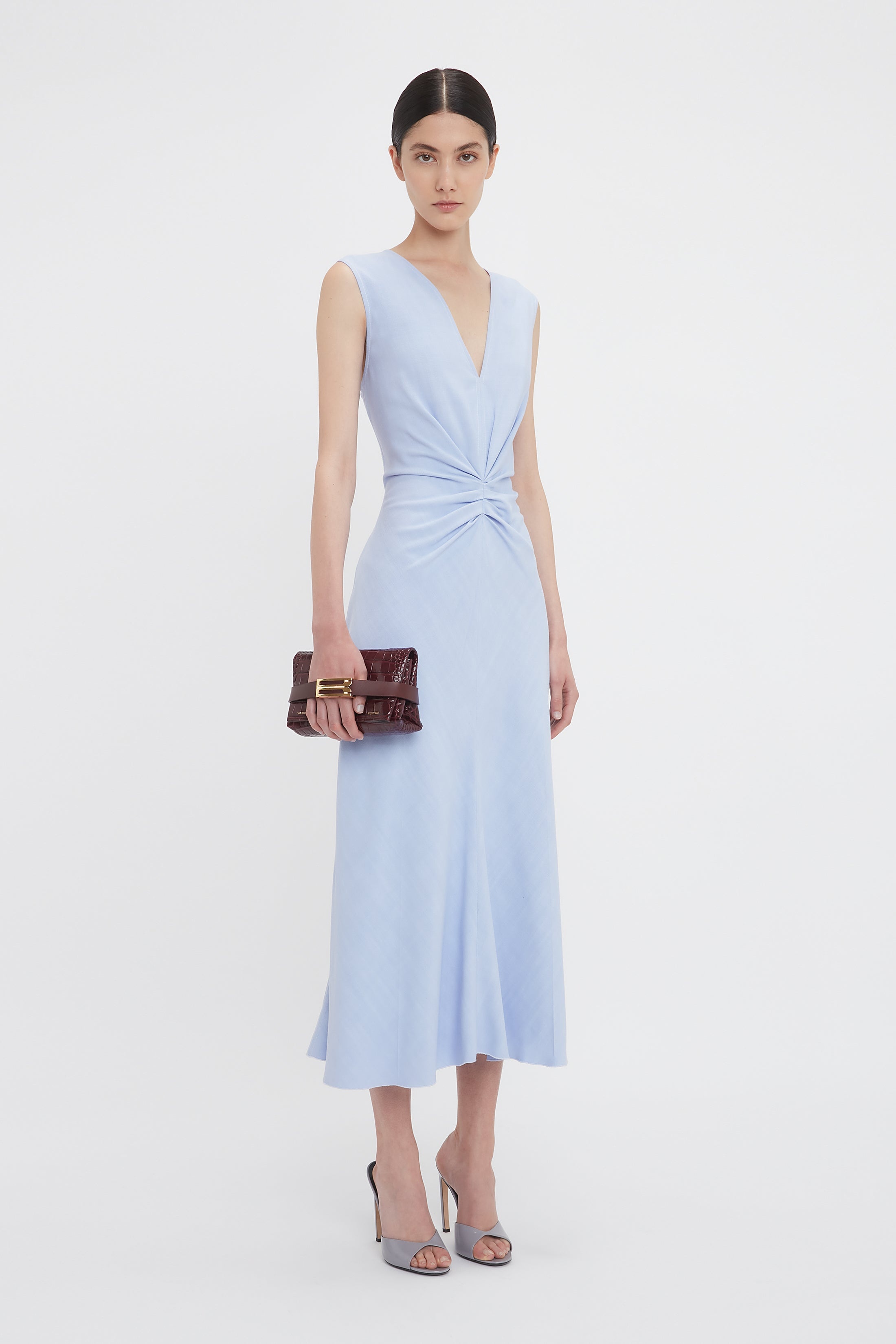 Exclusive Sleeveless Gathered Waist Midi Dress In Frost - 6