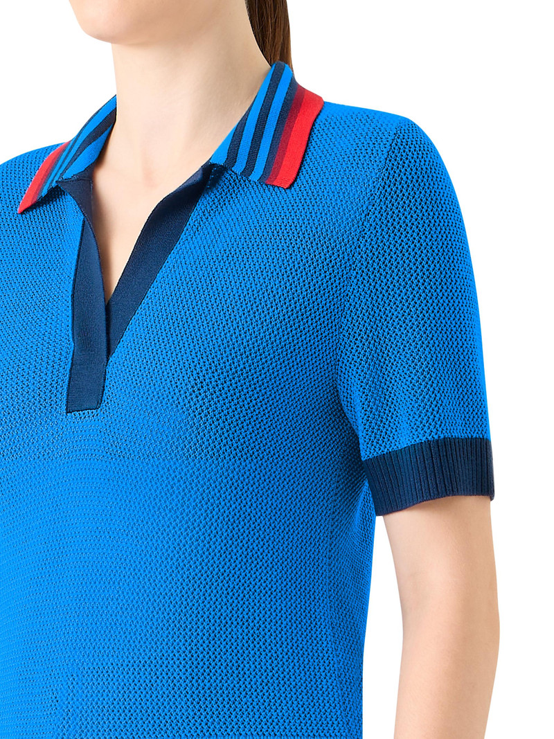 Women's Tipped Wool Polo Top - Cobalt Blue Multi 6