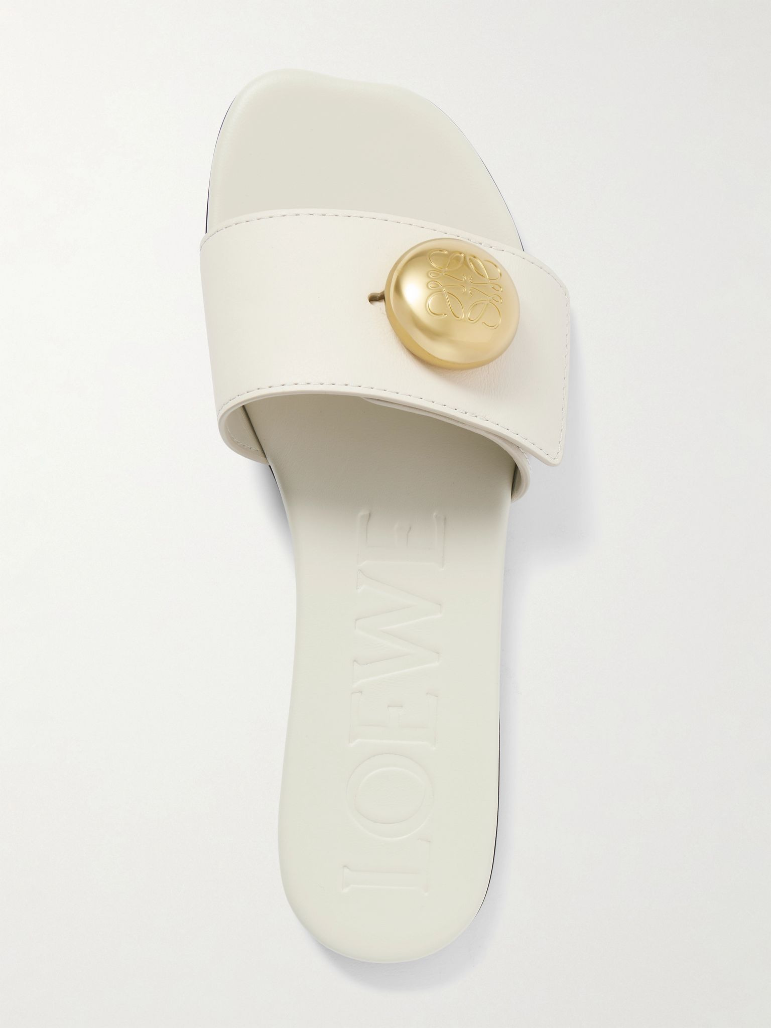 Pebble embellished leather slides Cream - 5