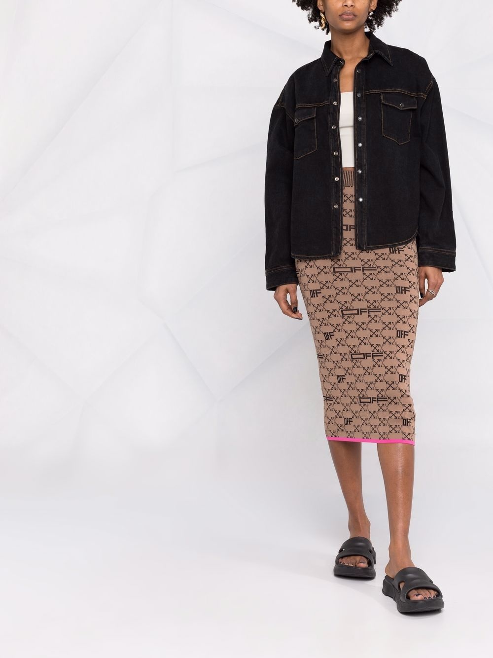 intersia-knit Arrows-logo pencil skirt - 3