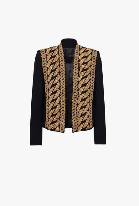 Black eco-designed spencer jacket with gold-tone chain embroidery - 1