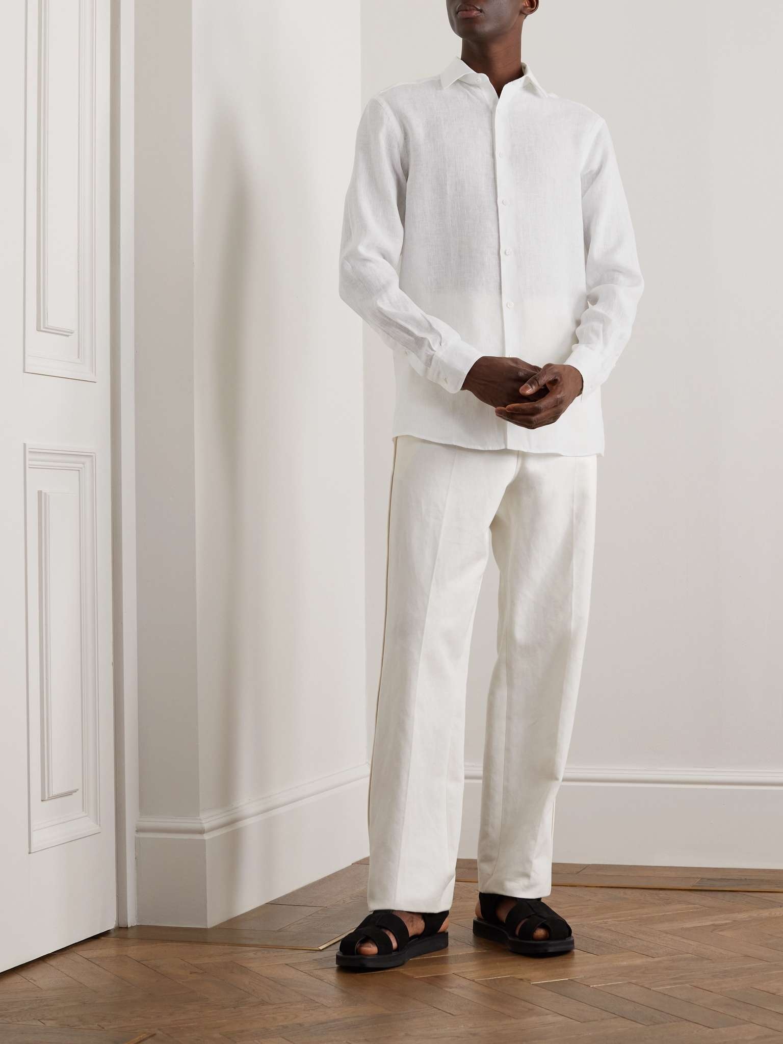 Ermenegildo Zegna リネンシルク　ドレストラウザーズ　アイボリー ZEGNA Linen Shirt | REVERSIBLE