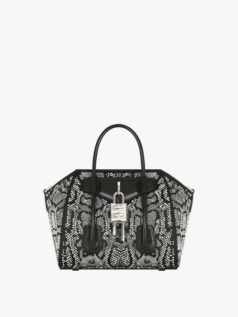 MINI ANTIGONA LOCK BAG IN SATIN WITH PYTHON EFFECT STRASS 1